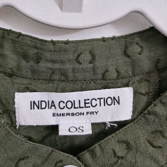 India Collection Emerson Fry Mandarin Collar Top OS Moss Organic Cotton Weave - Picture 2 of 9